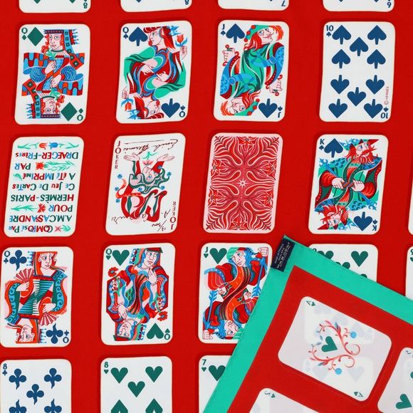 Hermes Jeu de Cartes Scarf Printed Silk 90 Print, Red, Multicolor - Picture 4 of 4